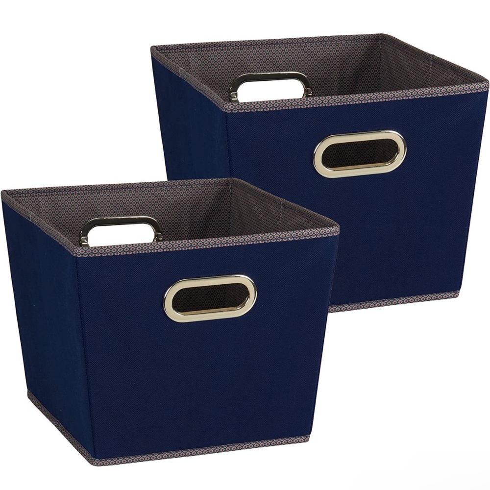2 Pack Medium Tapered Decorative Storage Bins | Cubby Baskets | Navy Blue